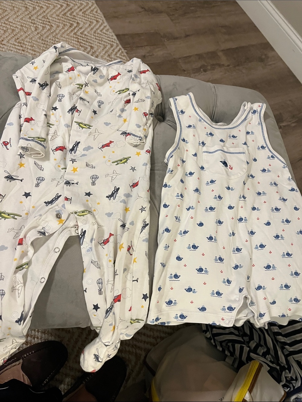 Kissy Kissy White Airplane & Whale Print Sleep Sack and Romper Set 18-24 months